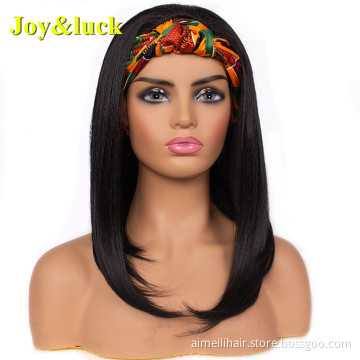Wholesale Wigs Ombre Hairband African Ladies Hair Long Natural Straight Headband Wigs for Black Women Synthetic Hair Wigs